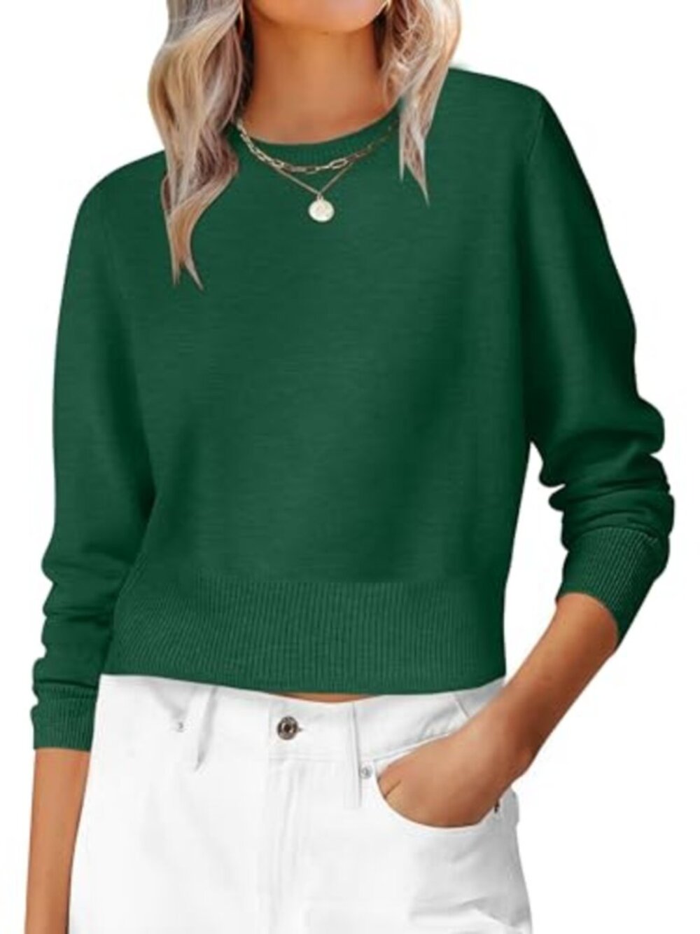 Women's Long Sleeve Cropped Crew Neck Lightweight Sweater Pullover
